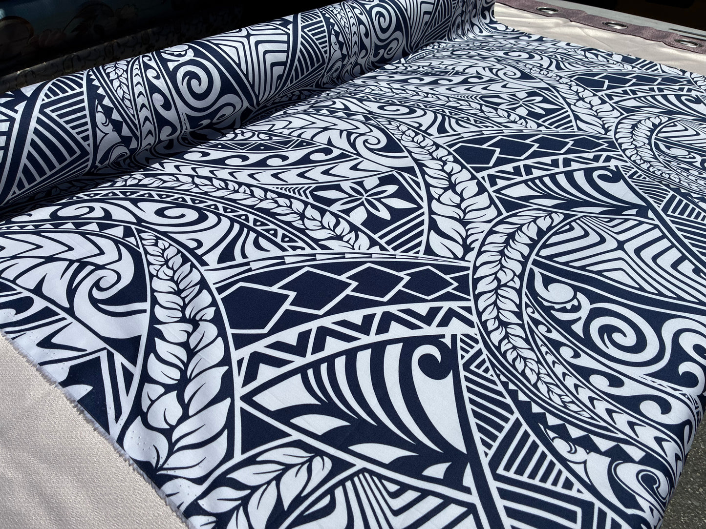 New Polynesian Tribal Tapa Tattoo Fabric  Navy and White 100% Cotton Fabric, 44” Wide Island Print by the Yard