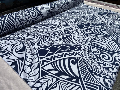 New Polynesian Tribal Tapa Tattoo Fabric  Navy and White 100% Cotton Fabric, 44” Wide Island Print by the Yard