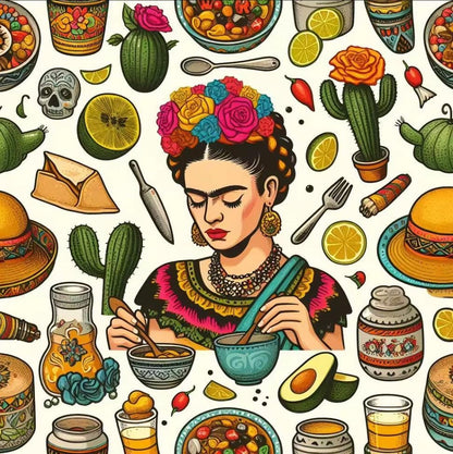 High Quality Mexican Fabric by the Yard – Frida Kahlo, Tattoo, Avocado, Sombrero, Cinco De Mayo – Mini Matt Material   | Gtex Fabrics