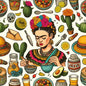 High Quality Mexican Fabric by the Yard – Frida Kahlo, Tattoo, Avocado, Sombrero, Cinco De Mayo – Mini Matt Material   | Gtex Fabrics