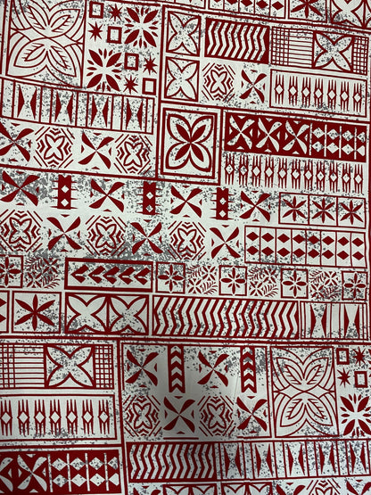 Polynesian Elegance: 36" Polyester Fabric with Poly Cotton Feel– Tribal and Floral Fusion  Tapa Block Print- Made In Thailand - Low Price 2  | Gtex Fabrics