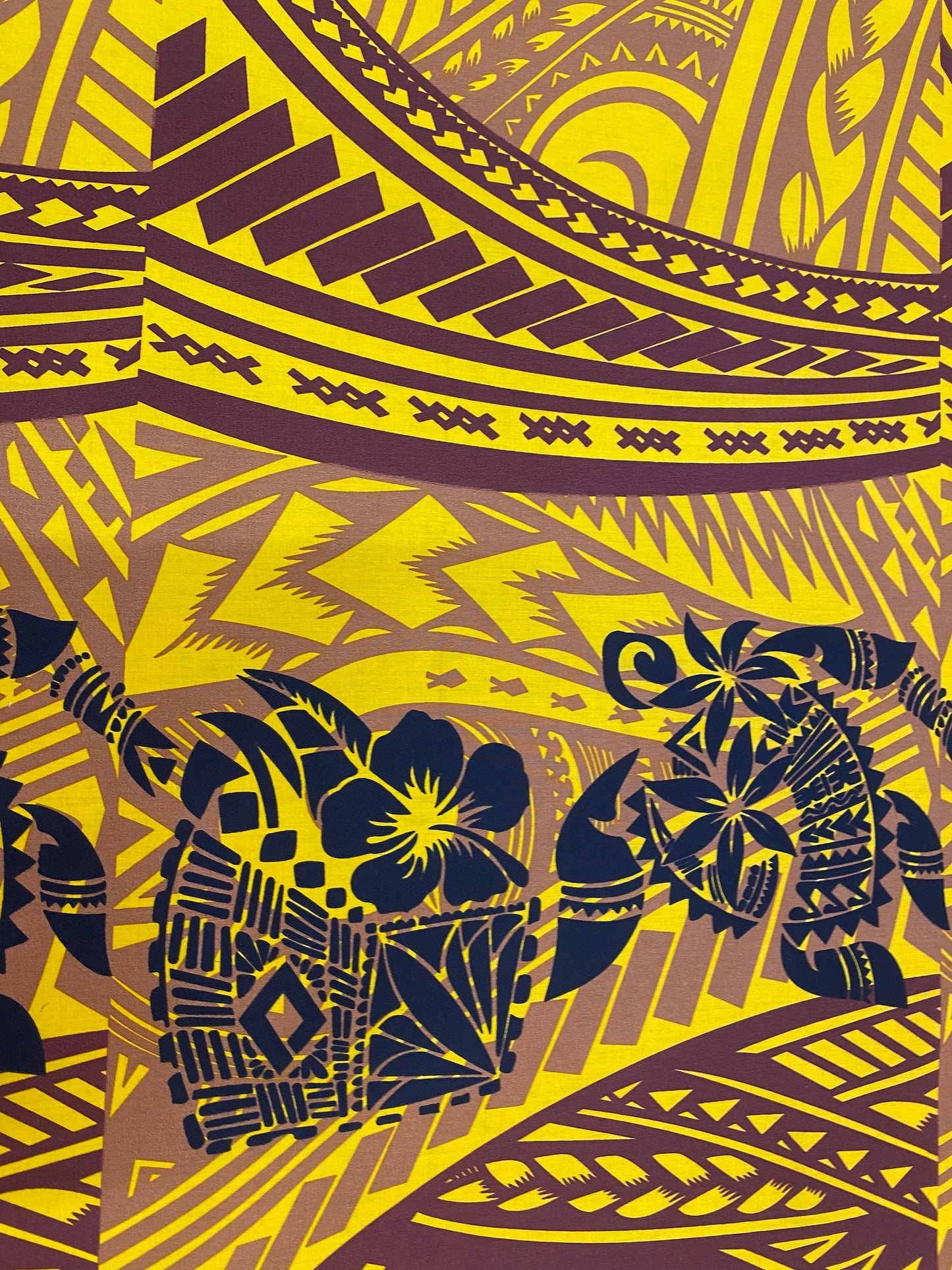 GTEX Collection - New Digital Tribal Tattoo Design with Hibiscus Flowers -Island Fabric - Sold by the Yard - Poly Cotton Fabric 45" | Gtex Fabrics