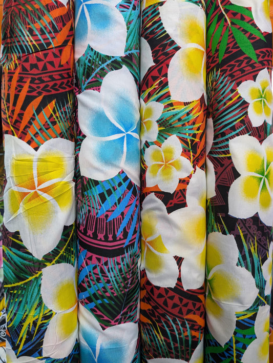 Polynesian Elegance 36" Polyester Fabric – Tropical Floral Fusion, Poly Cotton Feel – Roll/Bolt – Made in Thailand  | Gtex Fabrics