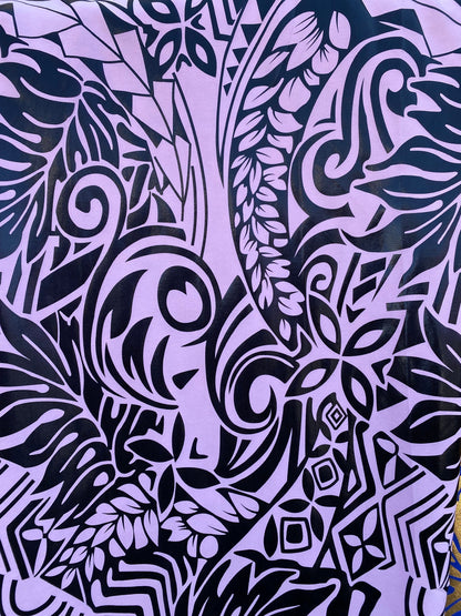 GTEX Collection- Exquisite Traditional Polynesian Tattoo Design | Foil Fabric - Stretch Scuba Fabric - 63" Luxury -Quality (Pink & Black)  | Gtex Fabrics
