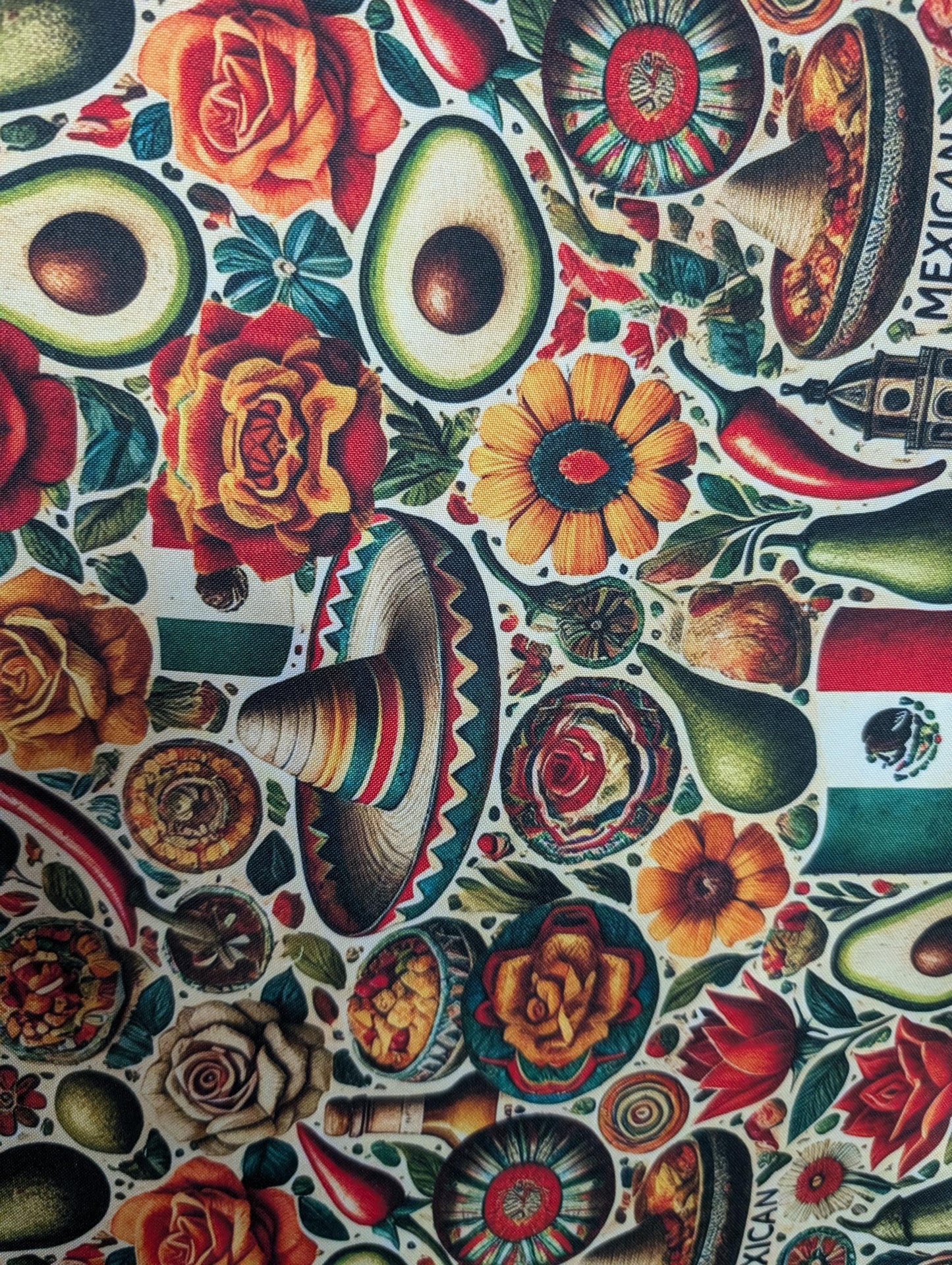 High Quality 58" Mexican Fabric by the Yard – Mexico Flag, Fiesta, Sunflower, Avocado, Chilies, Sombrero, Cinco De Mayo – Mini Matt Material | Gtex Fabrics