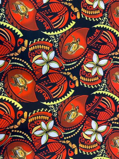 New Tropical Hibiscus and Turtle Design Polynesian Fabric - Lt. Peach Skin Fabric- by the Yard 58" Wide - New Design - Island Fabric | Gtex Fabrics