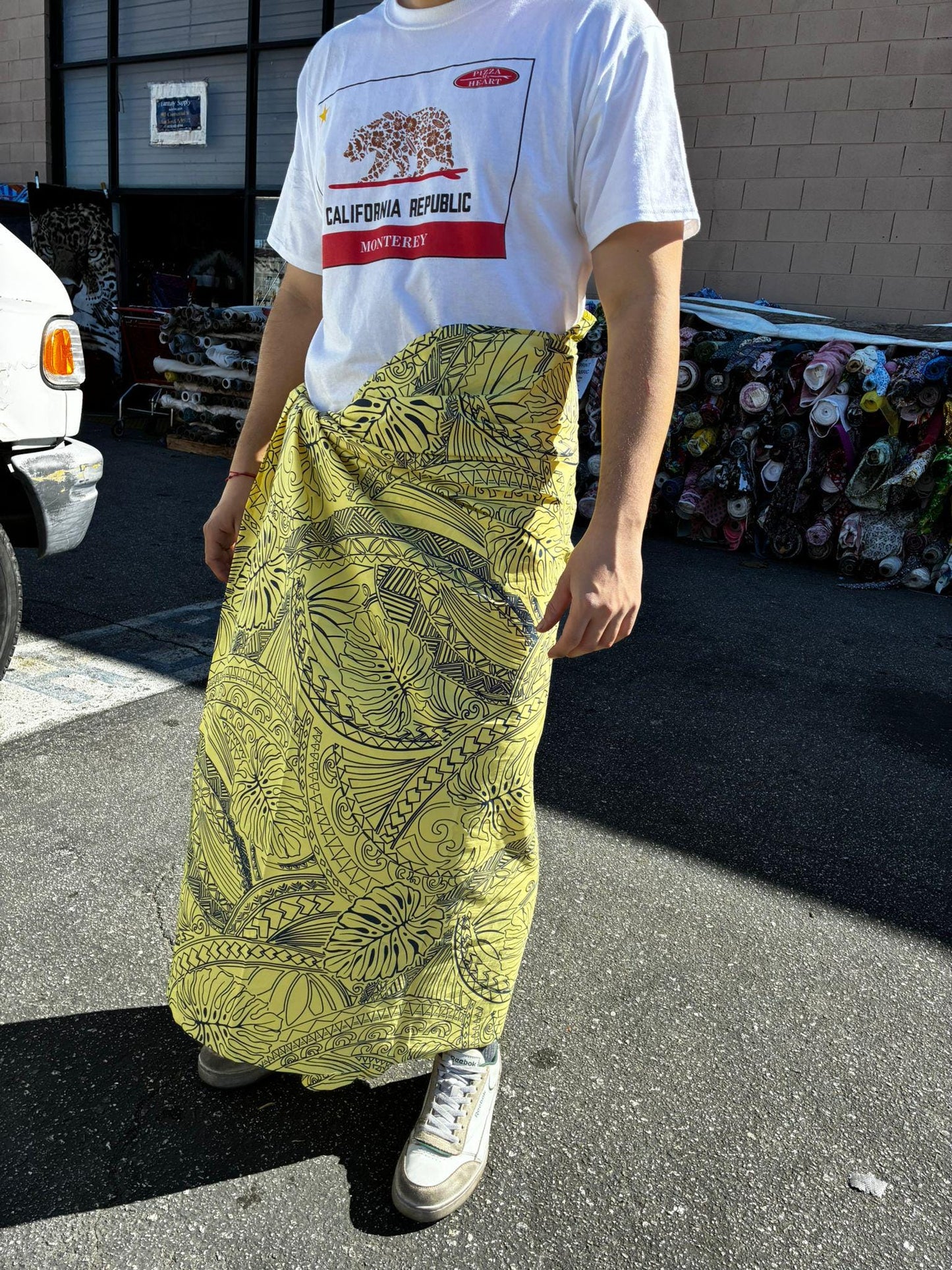 Tropical Yellow Ei Lava Lava Sarong – Soft Poly Cotton | Handmade in USA | Unisex Wrap 70"x44" | Island Pareo for Any Occasion  | Gtex Fabrics
