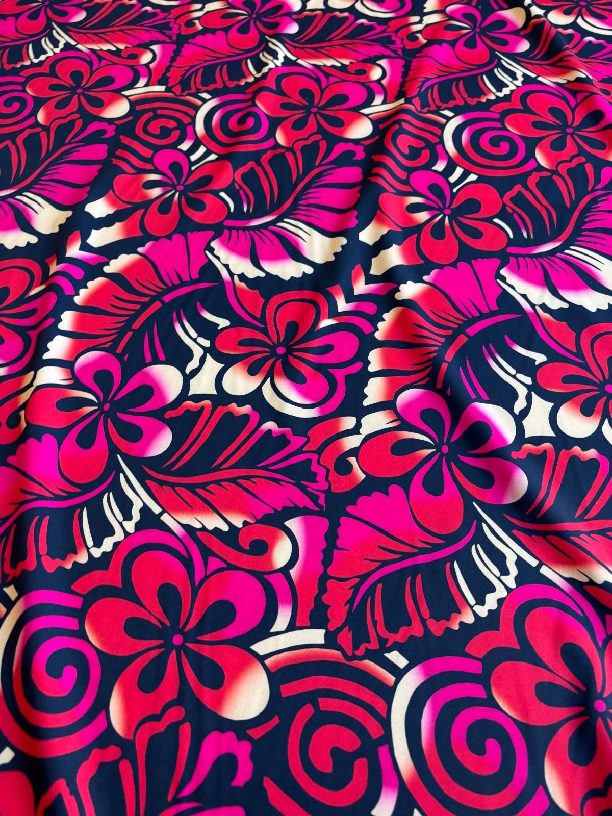 New Polynesian Tribal & Floral Fabric - Islander Design - Peach Skin Fabric- by the Yard 58" Wide -Made in Thailand | Gtex Fabrics