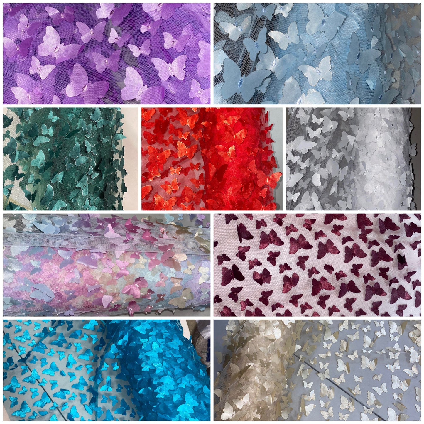 3-D Butterfly Lace Fabric Collection, 3D Laser Cut Butterflies on Tulle Mesh Material, Dress Fabric, Fashion, Decor, New Designs, Cute |Gtex Fabrics|