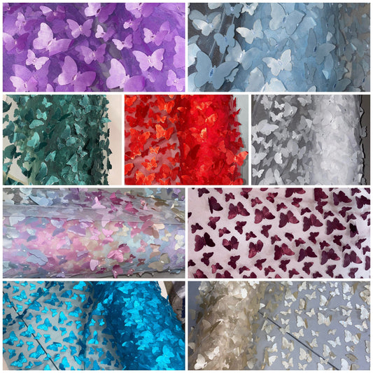 3-D Butterfly Lace Fabric Collection, 3D Laser Cut Butterflies on Tulle Mesh Material, Dress Fabric, Fashion, Decor, New Designs, Cute |Gtex Fabrics|