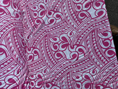 Island Fabric - Polynesian Tribal Fabric – 100% Polyester MiniMatt – Made in New Zealand 60” Wide (White and Pink)  | Gtex Fabrics