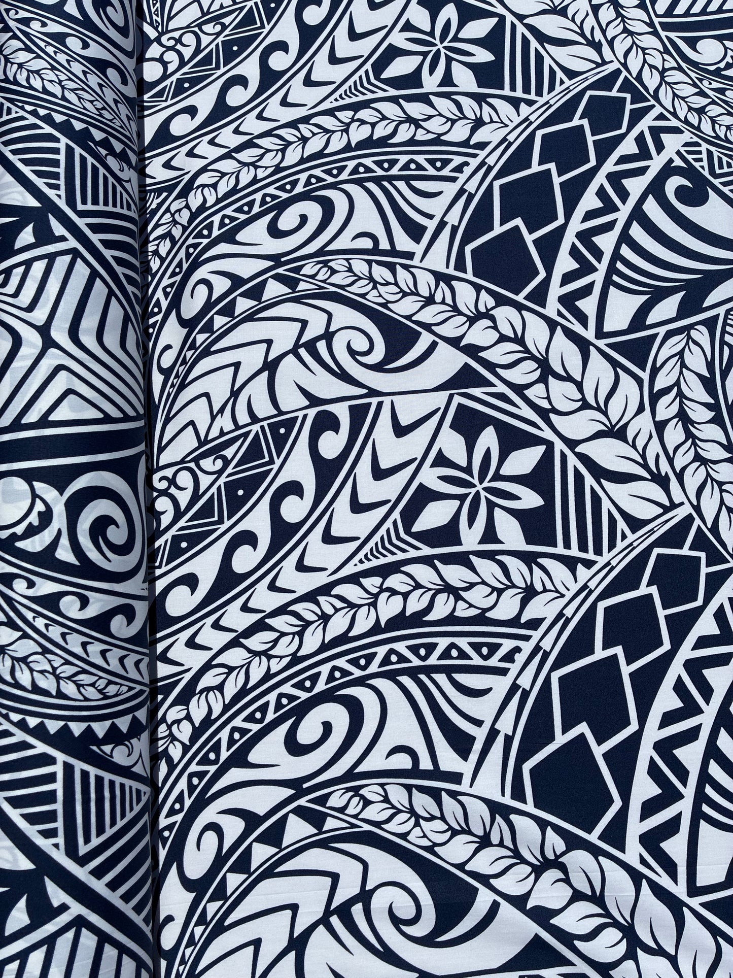New Polynesian Tribal Tapa Tattoo Fabric  Navy and White 100% Cotton Fabric, 44” Wide Island Print by the Yard