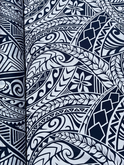 New Polynesian Tribal Tapa Tattoo Fabric  Navy and White 100% Cotton Fabric, 44” Wide Island Print by the Yard