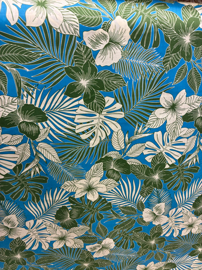 New Hawaiian Tropical Print Fabric – Blue 100% Cotton Fabric, 44” Wide Floral Island Print by the Yard