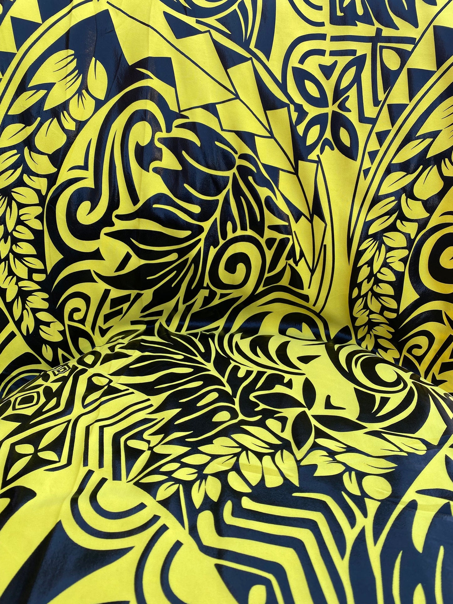 GTEX Collection- Exquisite Traditional Polynesian Tattoo Design | Foil Fabric - Stretch Scuba Fabric - 63" Luxury -Quality (Yellow & Black)  | Gtex Fabrics