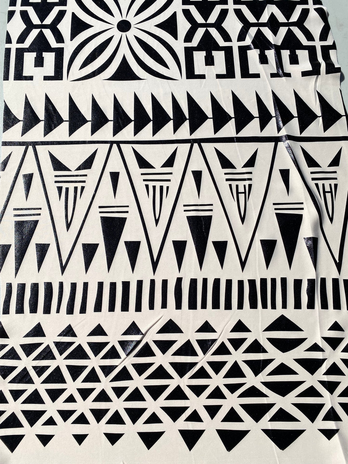 GTEX Collection- Exquisite Traditional Polynesian Tattoo Design | Foil Fabric - Stretch Scuba Fabric - 63" Luxury -Quality (Cream & Black) | Gtex Fabrics