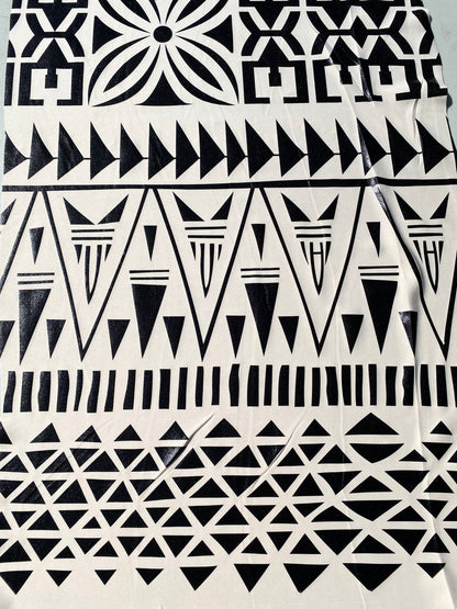 GTEX Collection- Exquisite Traditional Polynesian Tattoo Design | Foil Fabric - Stretch Scuba Fabric - 63" Luxury -Quality (Cream & Black) | Gtex Fabrics