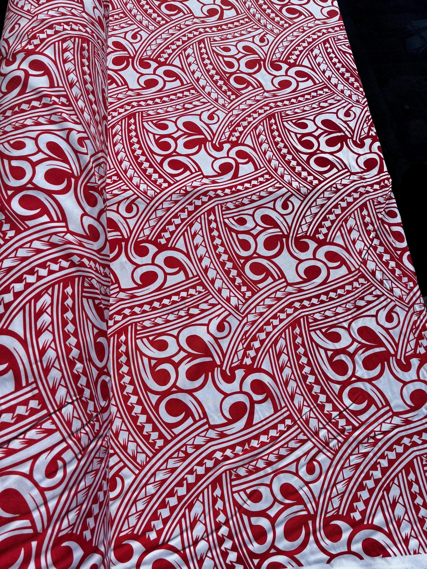 Island Fabric - Polynesian Tribal Fabric – 100% Polyester MiniMatt – Made in New Zealand 60” Wide (Red and White)  | Gtex Fabrics