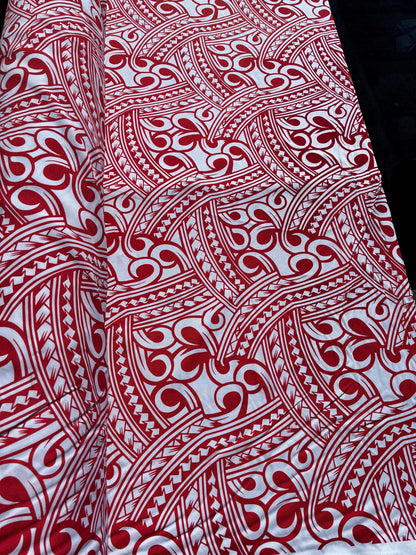 Island Fabric - Polynesian Tribal Fabric – 100% Polyester MiniMatt – Made in New Zealand 60” Wide (Red and White)  | Gtex Fabrics