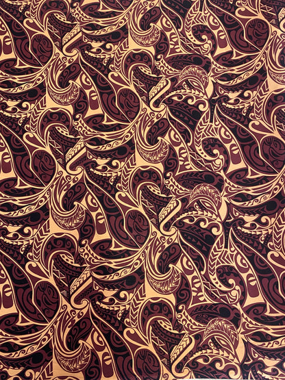 Polynesian Fabric - Fusion Tribal Tattoo, Samoan, Tongan, Island Fabric - Sold by the Yard - 100% Cotton Fabric 45" - New Design  | Gtex Fabrics