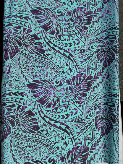 Polynesian Monstera Leaf Fabric – Tribal Island Print | 45” Wide | Lightweight Poly Cotton Feel | 100% Polyester | Sold by Yard or Roll | Gtex Fabrics