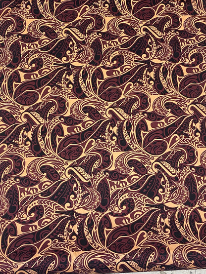 Polynesian Fabric - Fusion Tribal Tattoo, Samoan, Tongan, Island Fabric - Sold by the Yard - 100% Cotton Fabric 45" - New Design  | Gtex Fabrics