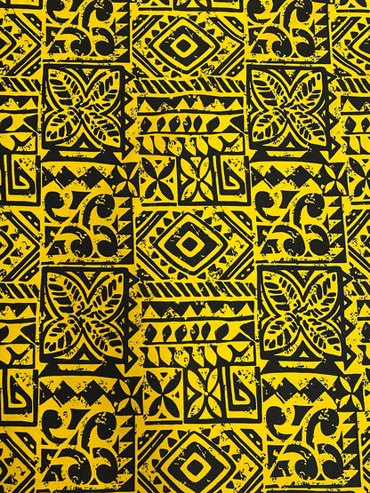 Polynesian Fabric -Tapa Fabric, Block Print, Tribal, Samoan, Fiji, Island Fabric - Sold by the Yard -100% Cotton Lt Bark Cloth -Doby Cotton  | Gtex Fabrics