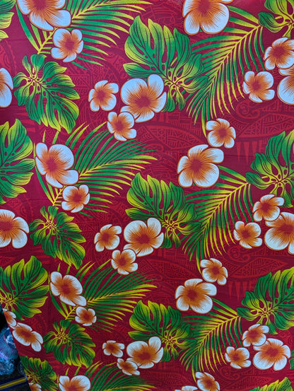 Premium Quality: Polynesian Elegance 36" Fabric – Tropical Floral Poly Cotton Blend – Vibrant Colors, Made in Thailand  | Gtex Fabrics