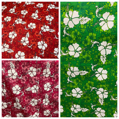 Hawaiian Print Luau Floral Hibiscus Poly Cotton Feeling Fabric 60" Sold By The Yard Tropical Vintage Tropical Hawaiian Print  | Gtex Fabrics