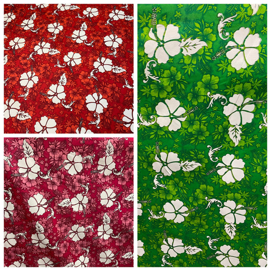 Hawaiian Print Luau Floral Hibiscus Poly Cotton Feeling Fabric 60" Sold By The Yard Tropical Vintage Tropical Hawaiian Print  | Gtex Fabrics