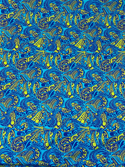 Polynesian Fabric - Fusion Tribal Tattoo, Samoan, Tongan, Island Fabric - Sold by the Yard - 100% Cotton Fabric 45" - New Design  | Gtex Fabrics