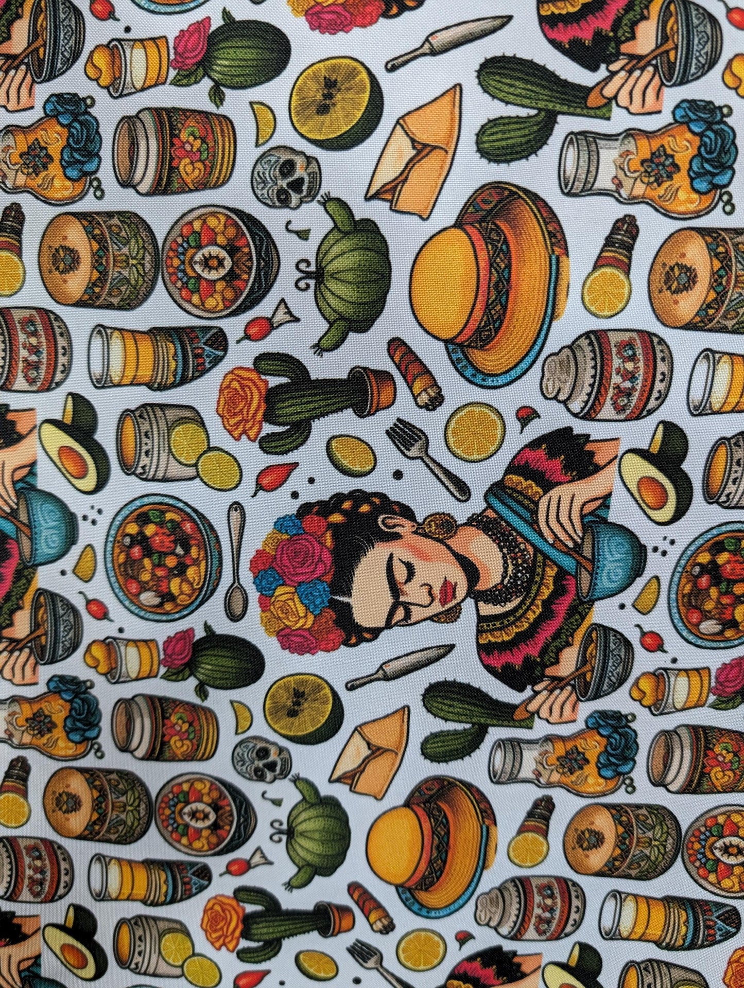 High Quality Mexican Fabric by the Yard – Frida Kahlo, Tattoo, Avocado, Sombrero, Cinco De Mayo – Mini Matt Material   | Gtex Fabrics