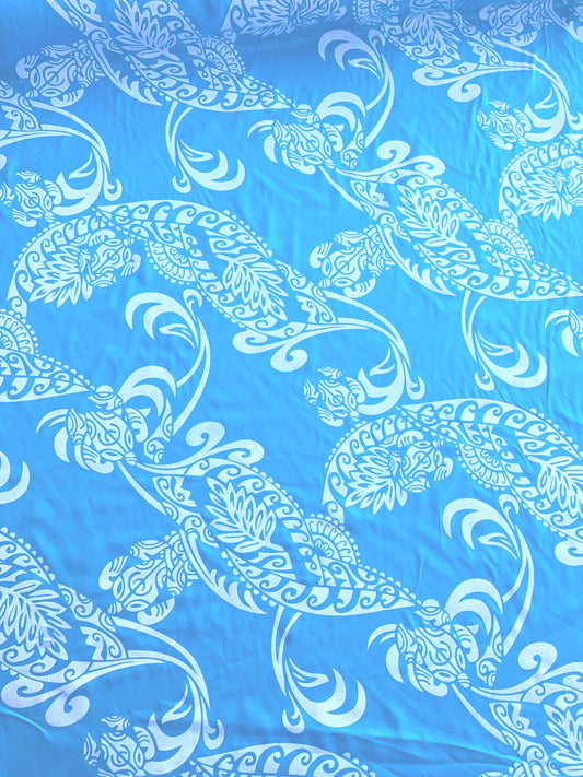 Polynesian Cotton Fabric by the Yard – Turquoise & White Tropical Turtle Print – 100% Cotton Island Fabric, 45" Wide – Tropical Design | Gtex Fabrics