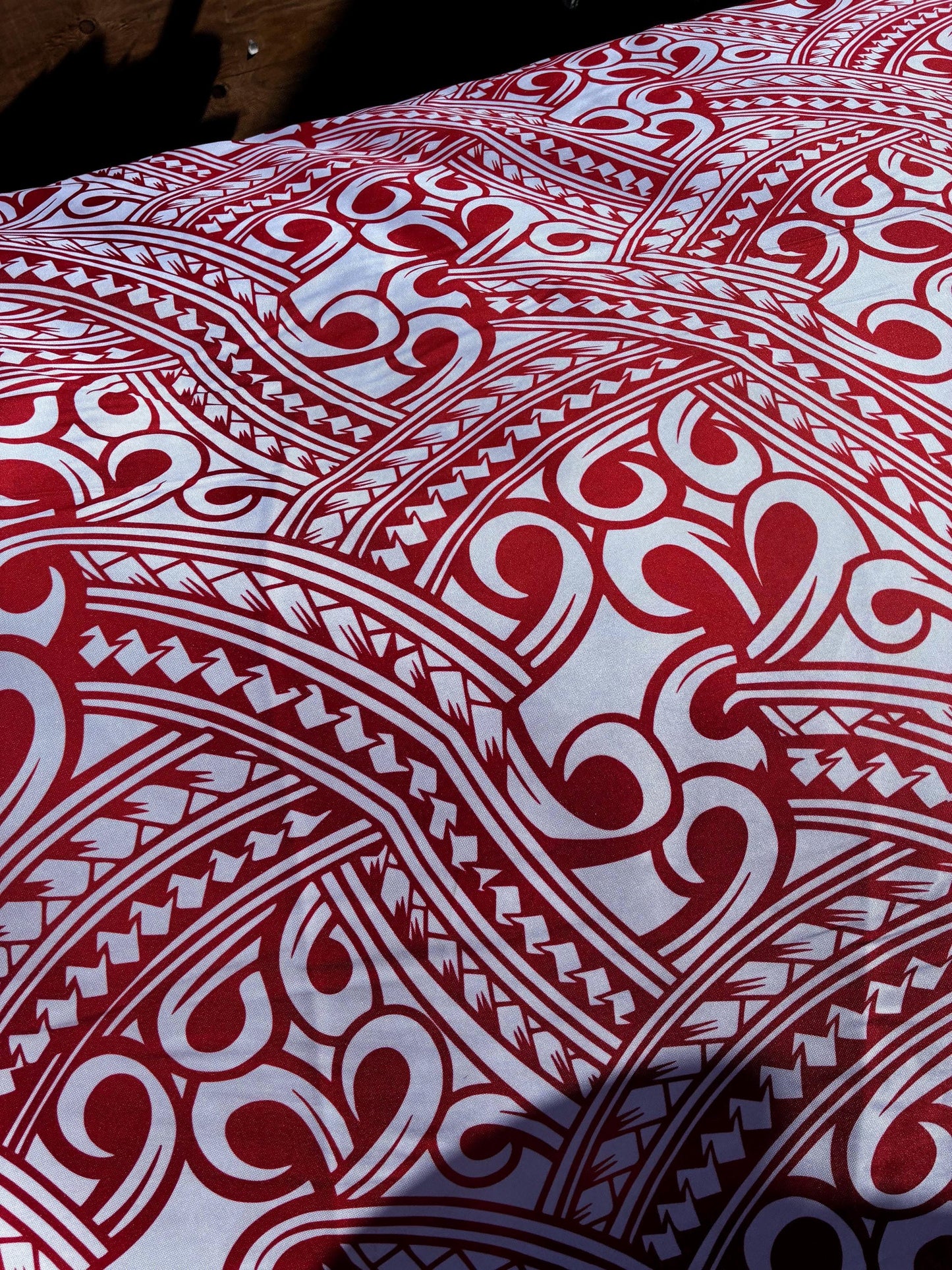 Island Fabric - Polynesian Tribal Fabric – 100% Polyester MiniMatt – Made in New Zealand 60” Wide (Red and White)  | Gtex Fabrics