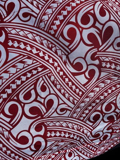 Island Fabric - Polynesian Tribal Fabric – 100% Polyester MiniMatt – Made in New Zealand 60” Wide (Red and White)  | Gtex Fabrics
