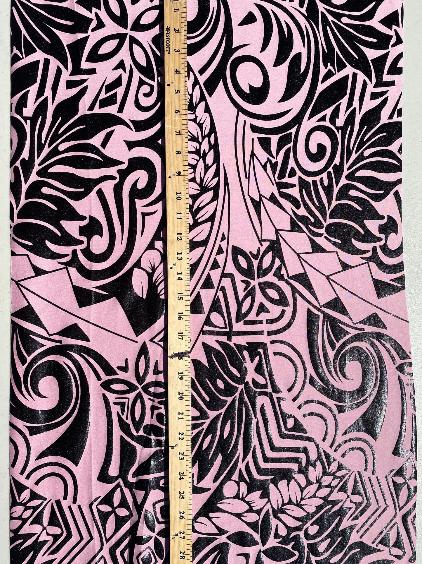 GTEX Collection- Exquisite Traditional Polynesian Tattoo Design | Foil Fabric - Stretch Scuba Fabric - 63" Luxury -Quality (Pink & Black)  | Gtex Fabrics