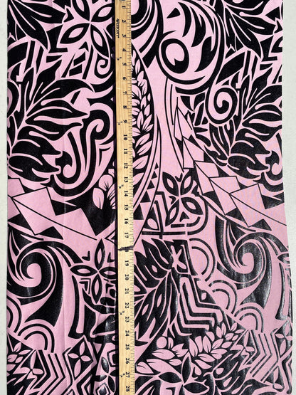 GTEX Collection- Exquisite Traditional Polynesian Tattoo Design | Foil Fabric - Stretch Scuba Fabric - 63" Luxury -Quality (Pink & Black)  | Gtex Fabrics