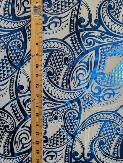 GTEX Collection - Traditional Polynesian Samoan Tongan Hawaiian Tattoo Hologram Foil Fabric | 58" Assorted Color Foil Fabric (Non-Stretch) | Gtex Fabrics