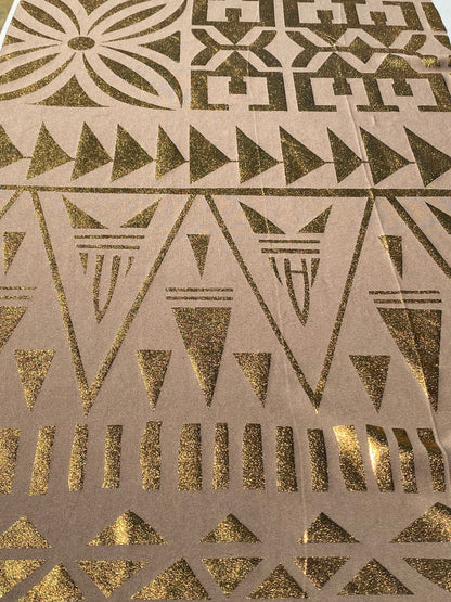 GTEX Collection- Exquisite Traditional Polynesian Tattoo Tapa Design | Foil Fabric - Stretch Scuba Fabric - 63" High-Quality Shimmer Design | Gtex Fabrics