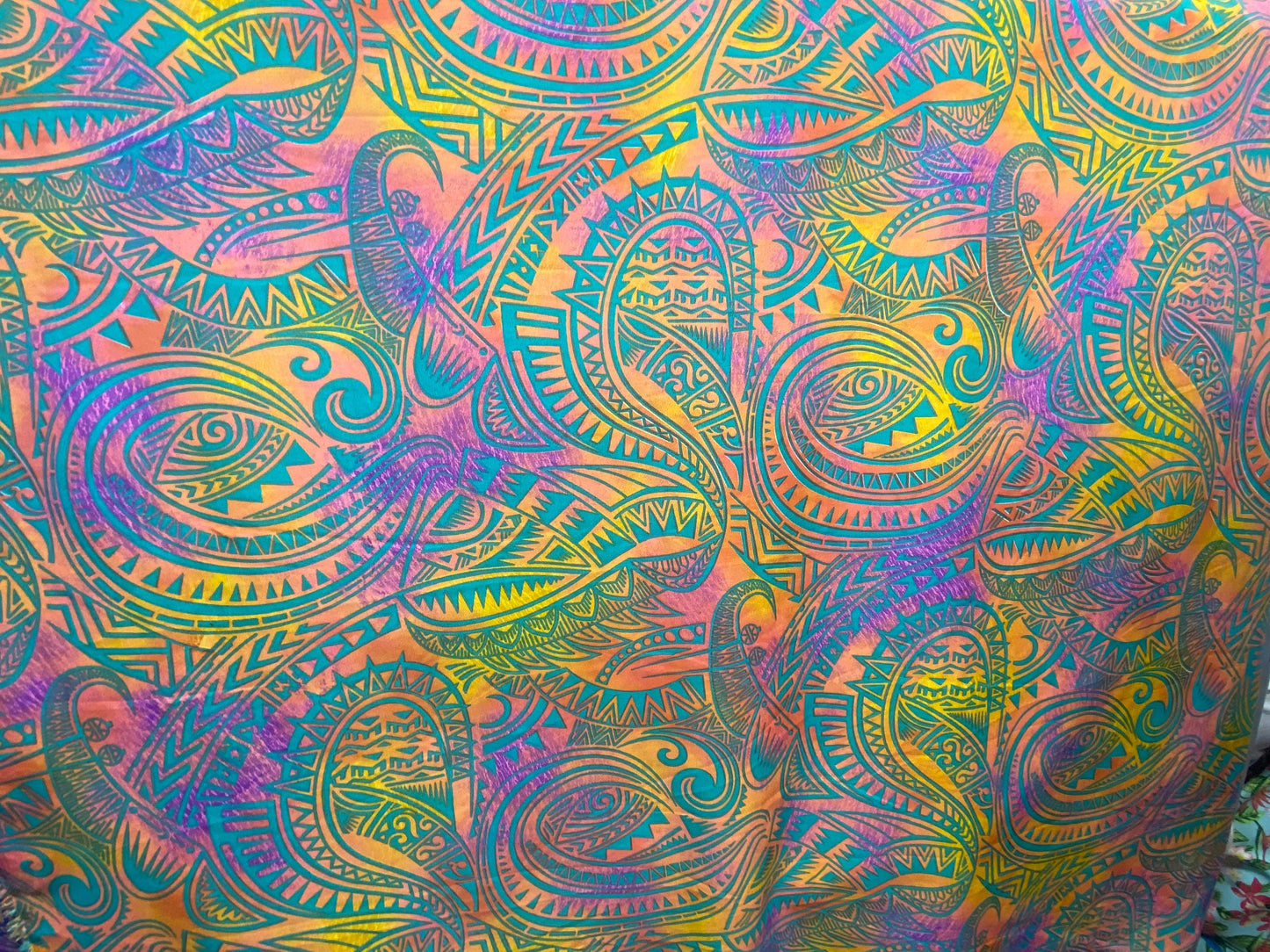 GTEX Collection P100 - Abstract Tribal Watercolor Tattoo Ink  Print Luau All Over Design - Peach Skin Fabric 45"  | Gtex Fabrics