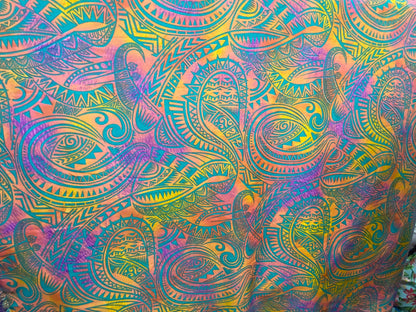 GTEX Collection P100 - Abstract Tribal Watercolor Tattoo Ink  Print Luau All Over Design - Peach Skin Fabric 45"  | Gtex Fabrics