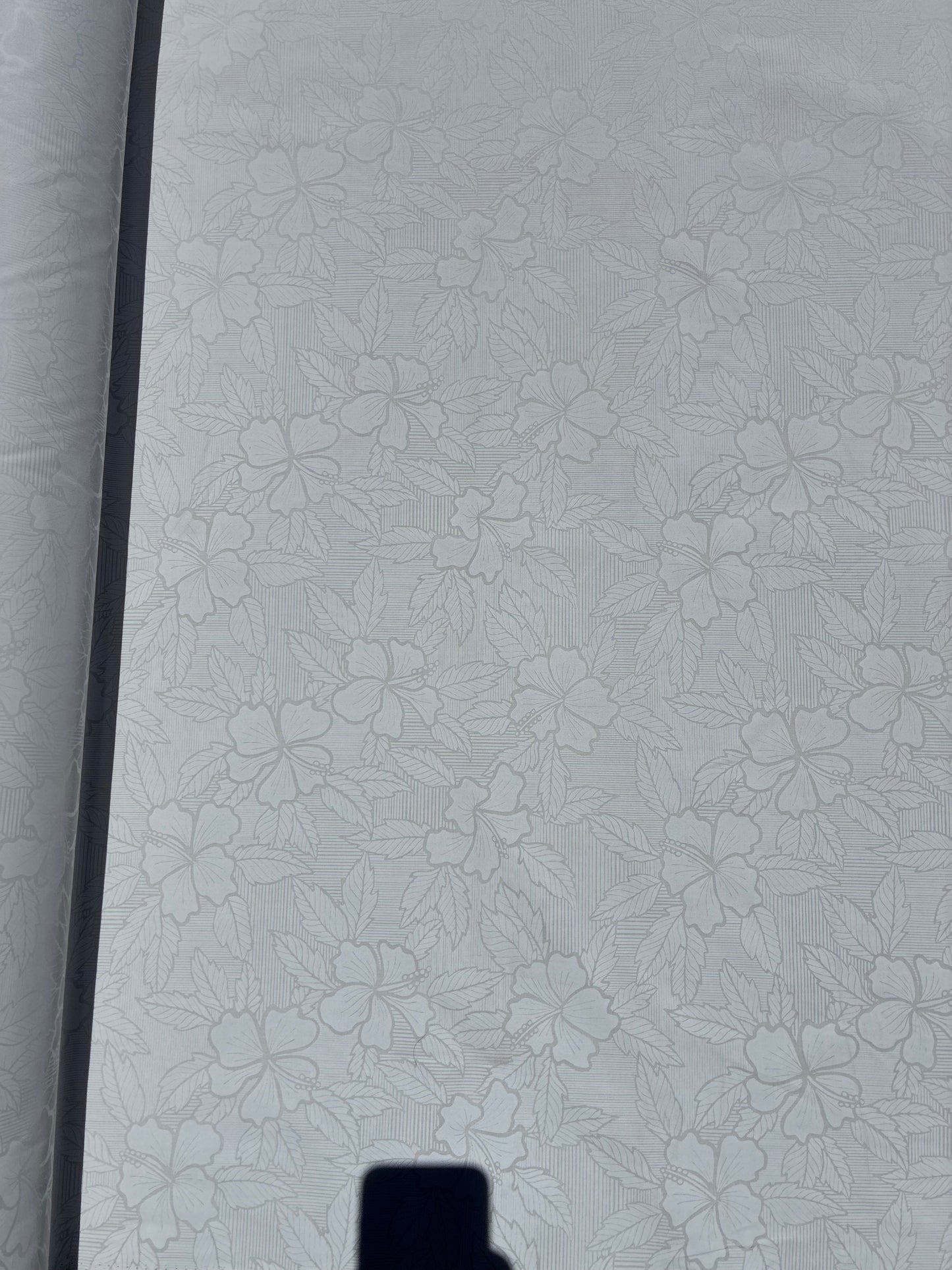 Hibiscus & Leaf Fabric – White on White Poly Cotton Blend Fabric, 44” Wide Tropical Island Print by the Yard