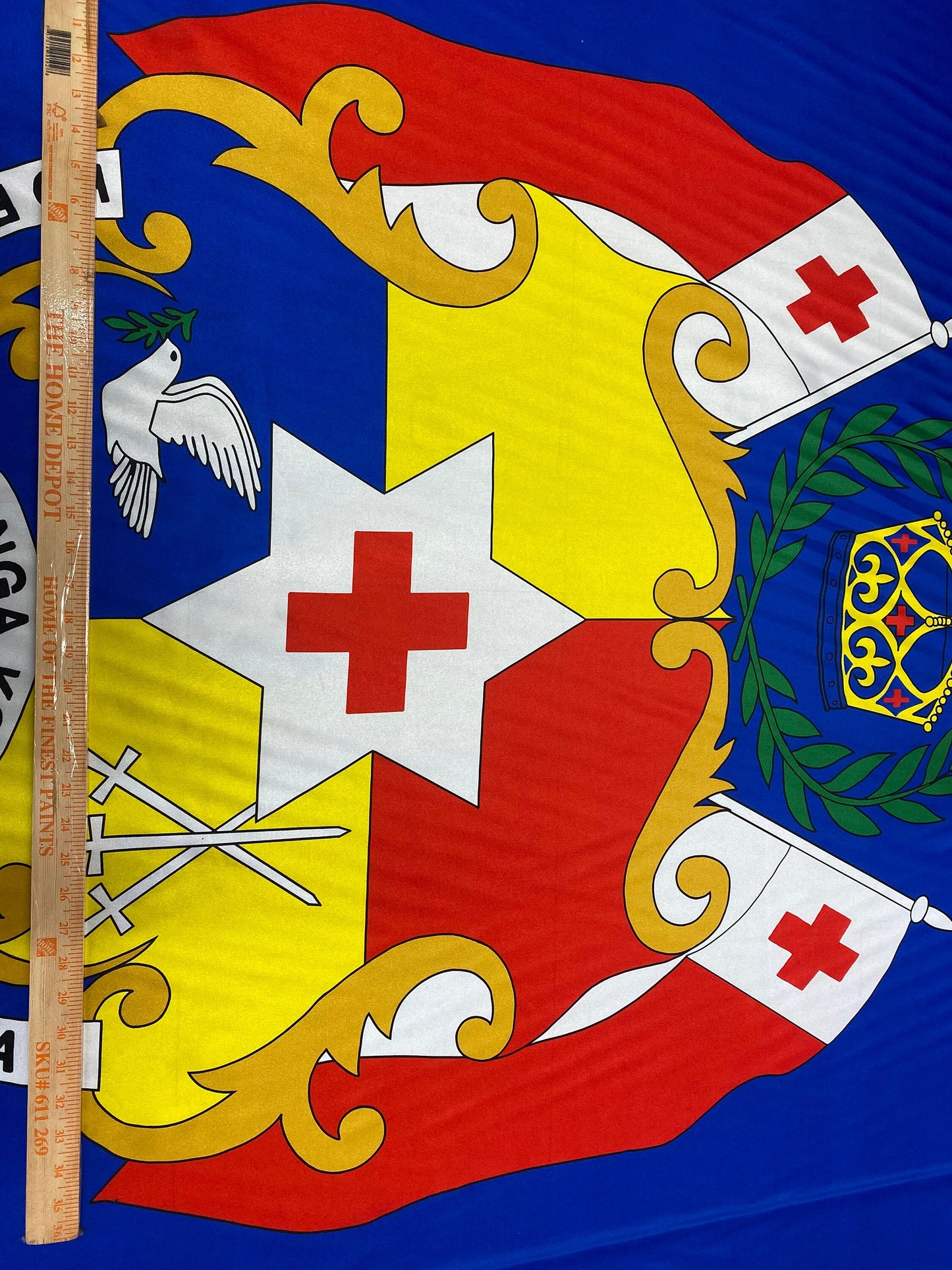 Seal of Tonga - Logo on Satin Fabric - Panel 40" x 58" Wide - Flag of Tonga for Quilts, Mono Mono, Crafts & More | Gtex Fabrics