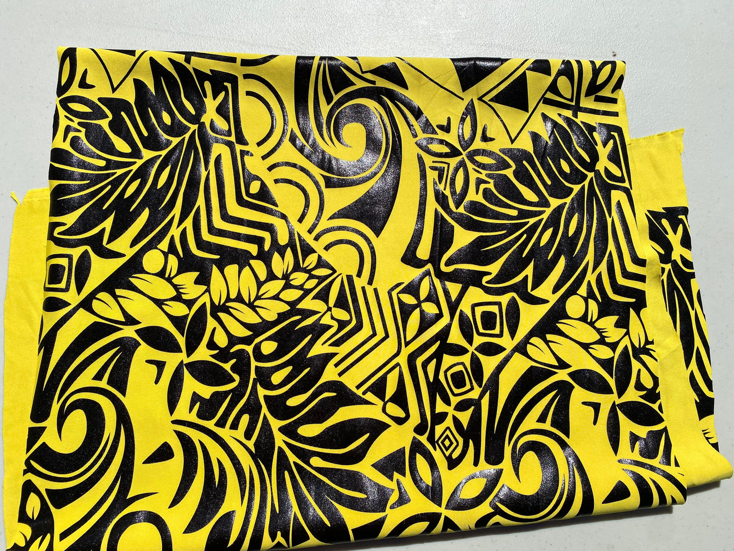GTEX Collection- Exquisite Traditional Polynesian Tattoo Design | Foil Fabric - Stretch Scuba Fabric - 63" Luxury -Quality (Yellow & Black)  | Gtex Fabrics
