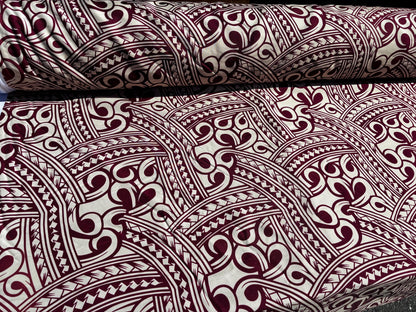 Island Fabric - Polynesian Tribal Fabric – 100% Polyester MiniMatt – Made in New Zealand 60” Wide (Beige and Burgundy)  | Gtex Fabrics