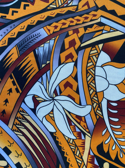 New Tropical Floral and Tribal Polynesian Fabric - Peach Skin Fabric- by the Yard 58" Wide - New Design - Island Fabric 105  | Gtex Fabrics