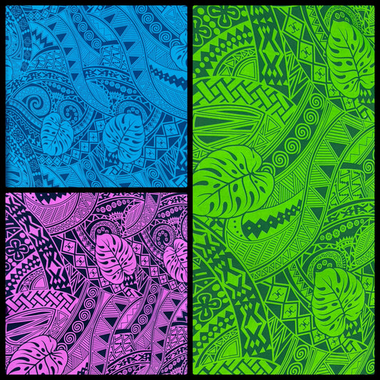Polynesian Monstera Leaf Fabric – Tribal Island Print | 45” Wide | Lightweight Poly Cotton Feel | 100% Polyester | Sold by Yard or Roll | Gtex Fabrics