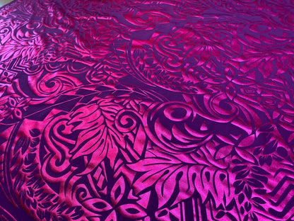 GTEX Collection- Exquisite Traditional Polynesian Tattoo Design | Foil Fabric - 2 Way Stretch Fabric - 60" Luxury Quality (Purple & Pink)  | Gtex Fabrics