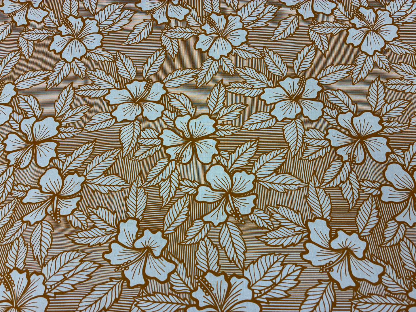Hibiscus & Leaf Fabric – Gold and Begie Poly Cotton Blend Fabric, 44” Wide Tropical Island Print by the Yard