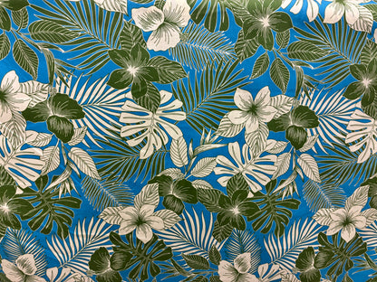 New Hawaiian Tropical Print Fabric – Blue 100% Cotton Fabric, 44” Wide Floral Island Print by the Yard